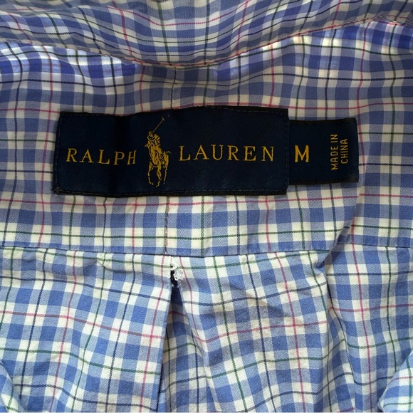 Polo Ralph Lauren Mens Medium Blue Plaid Cotton Oxford Button Down Shirt Preppy - Picture 3 of 8